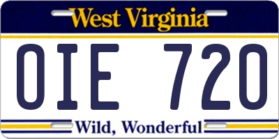 WV license plate OIE720