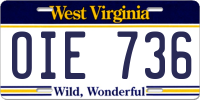 WV license plate OIE736