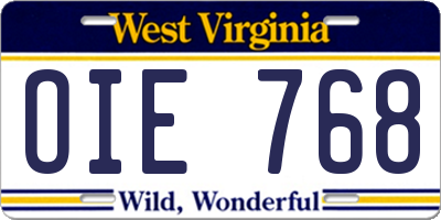 WV license plate OIE768