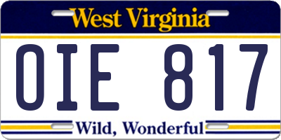 WV license plate OIE817