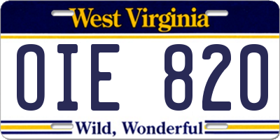 WV license plate OIE820
