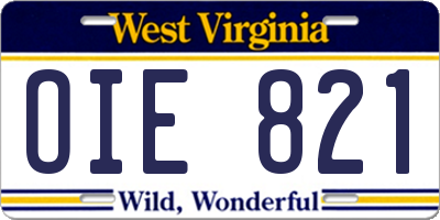 WV license plate OIE821