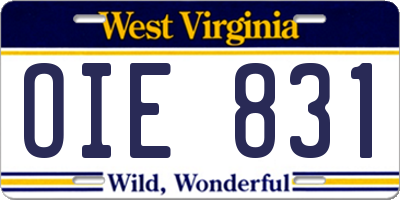 WV license plate OIE831