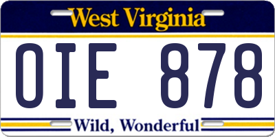 WV license plate OIE878