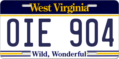 WV license plate OIE904