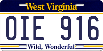 WV license plate OIE916