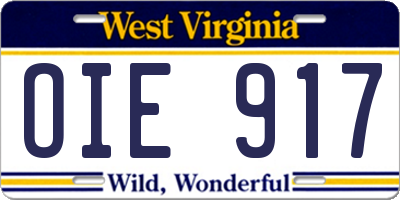 WV license plate OIE917
