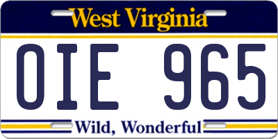 WV license plate OIE965