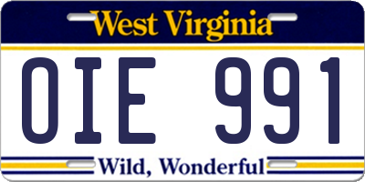 WV license plate OIE991