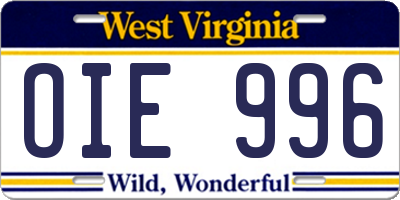 WV license plate OIE996