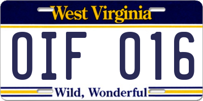 WV license plate OIF016