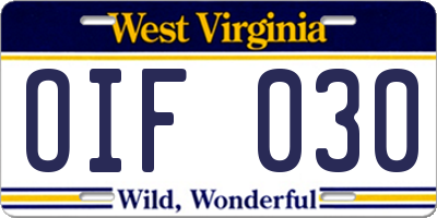 WV license plate OIF030