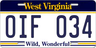 WV license plate OIF034