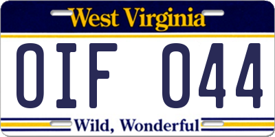 WV license plate OIF044