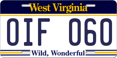 WV license plate OIF060