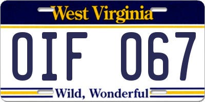WV license plate OIF067