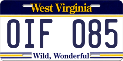 WV license plate OIF085