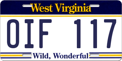 WV license plate OIF117