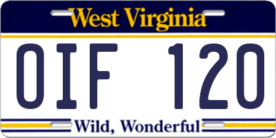 WV license plate OIF120