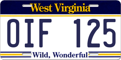 WV license plate OIF125