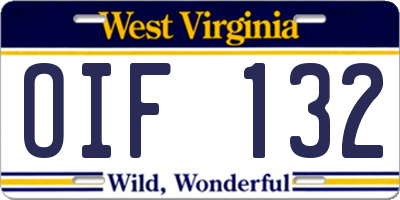 WV license plate OIF132