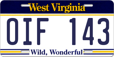 WV license plate OIF143