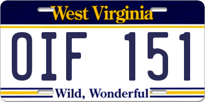 WV license plate OIF151