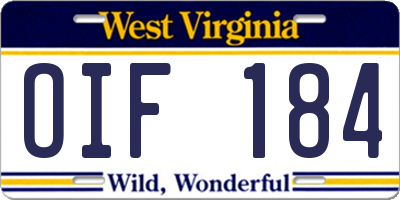 WV license plate OIF184