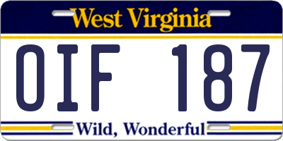 WV license plate OIF187