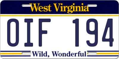 WV license plate OIF194