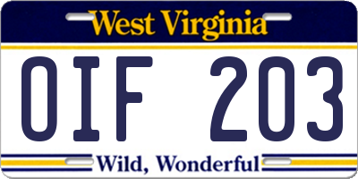 WV license plate OIF203