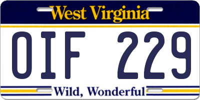 WV license plate OIF229