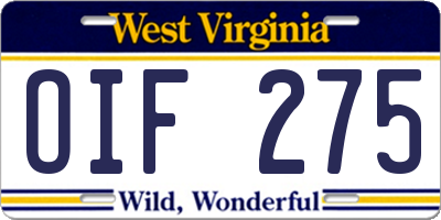 WV license plate OIF275