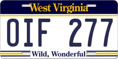 WV license plate OIF277