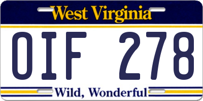 WV license plate OIF278