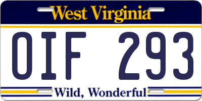 WV license plate OIF293