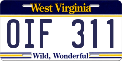 WV license plate OIF311
