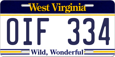 WV license plate OIF334