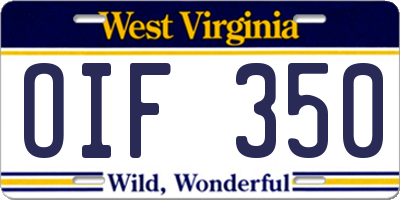 WV license plate OIF350