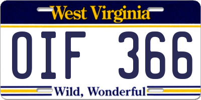 WV license plate OIF366