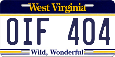WV license plate OIF404