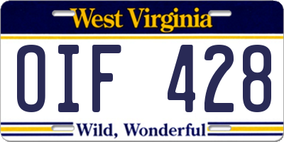 WV license plate OIF428