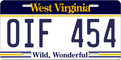 WV license plate OIF454