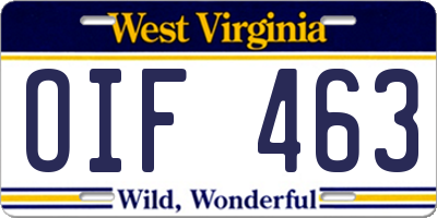 WV license plate OIF463