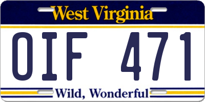 WV license plate OIF471