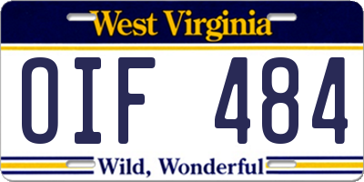 WV license plate OIF484
