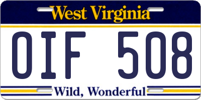 WV license plate OIF508