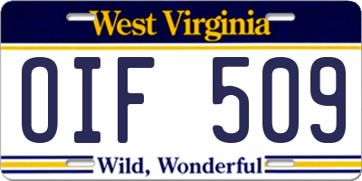 WV license plate OIF509