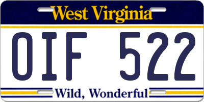 WV license plate OIF522
