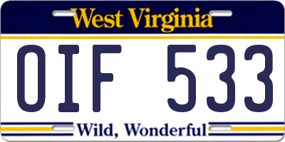 WV license plate OIF533